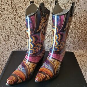 NWOB Muti-color Cowboy Style Rain Boots